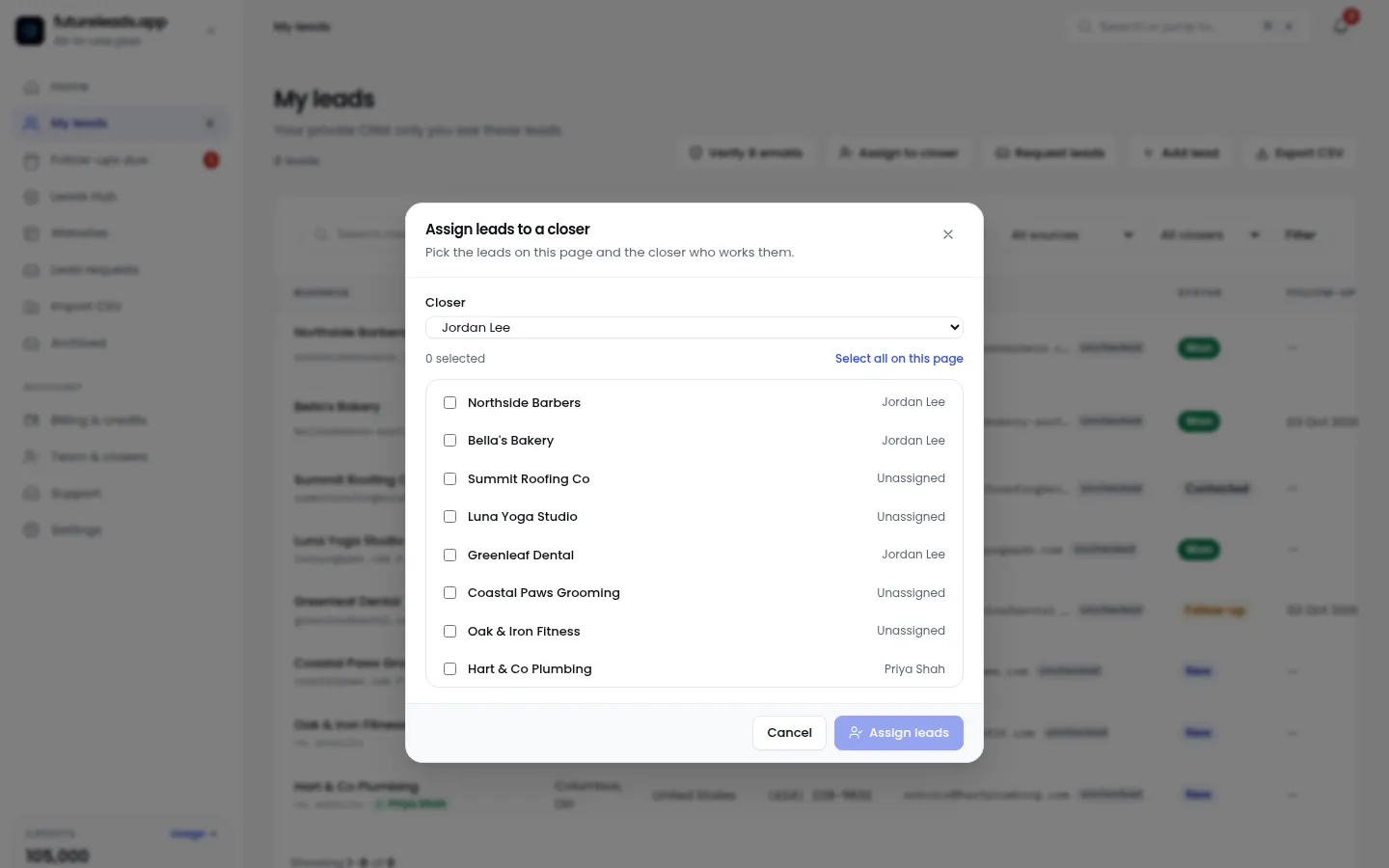 Assign several leads to a closer at once