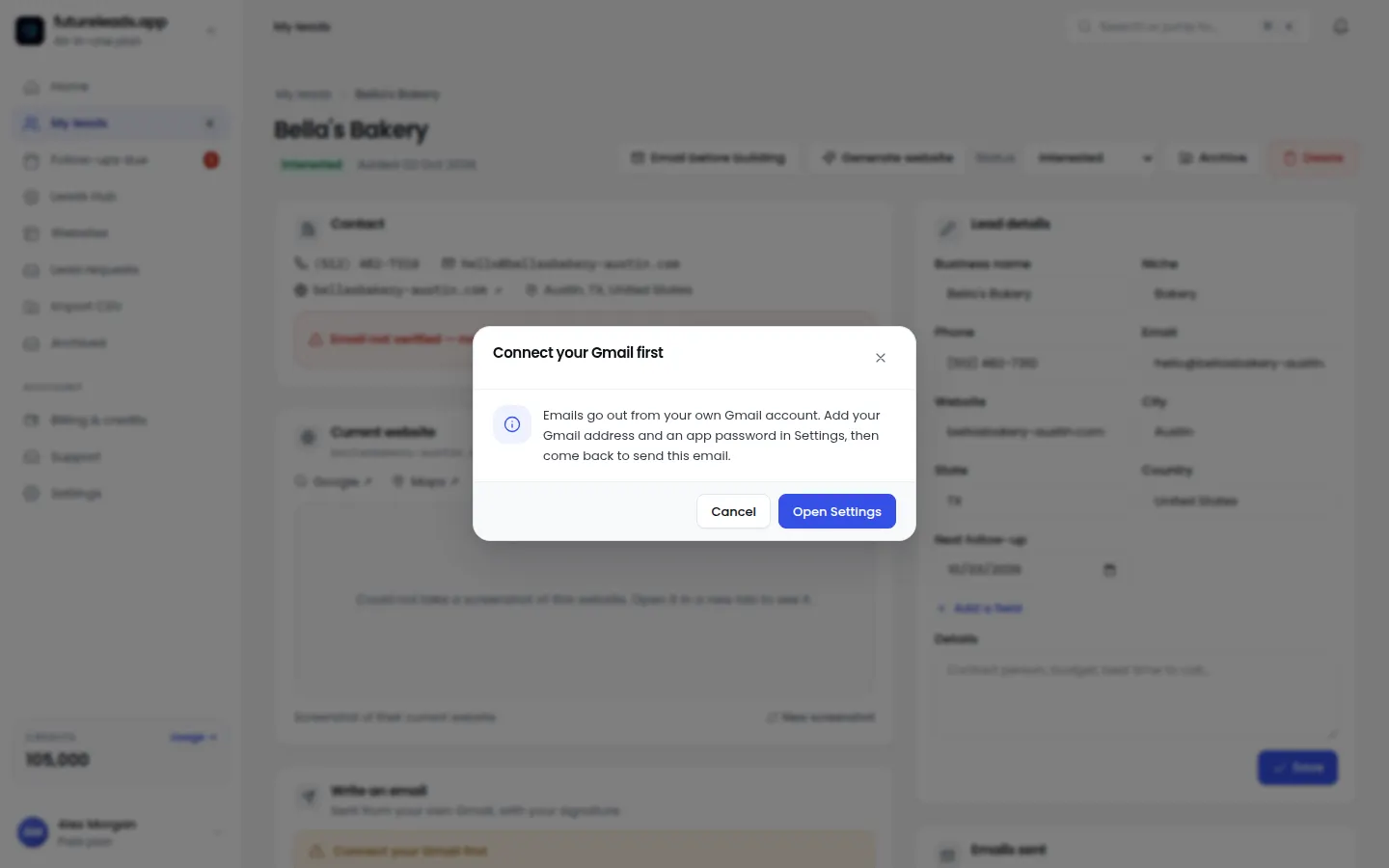 Email with a preview of the redesigned website