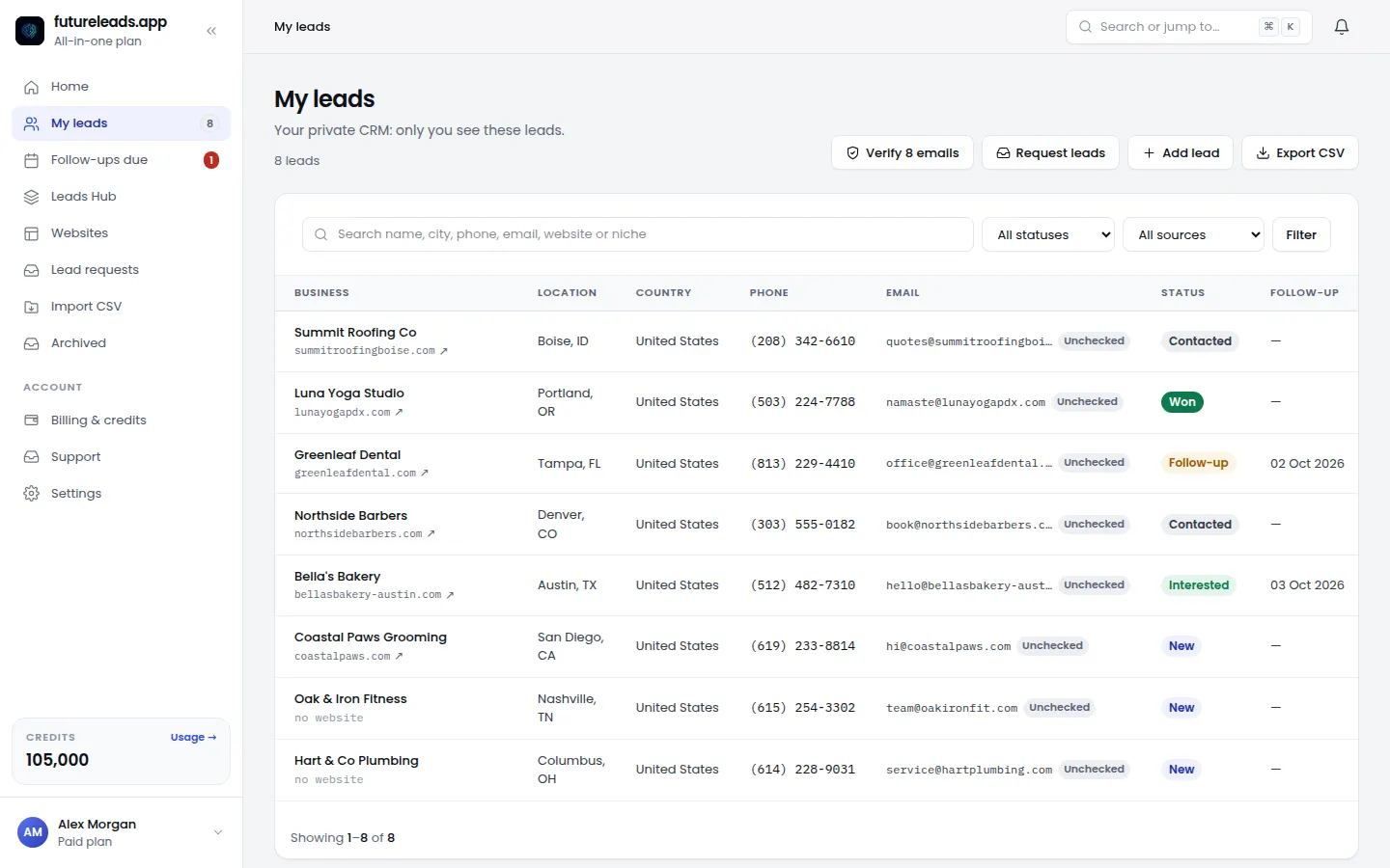 CRM showing leads with follow-up dates